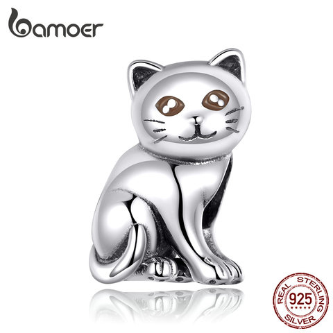 bamoer Cute Baby Cat Metal Beads Charm for Women European Luxury Bracelet 925 Sterling Silver Fashion Jewelry SCC1305 ► Photo 1/6