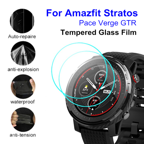 2pcs Tempered Glass Full Screen Protector Film Cover For Xiaomi Huami Amazfit Stratos 3 2 Pace Verge GTR 47mm 42mm Smart Watch ► Photo 1/6