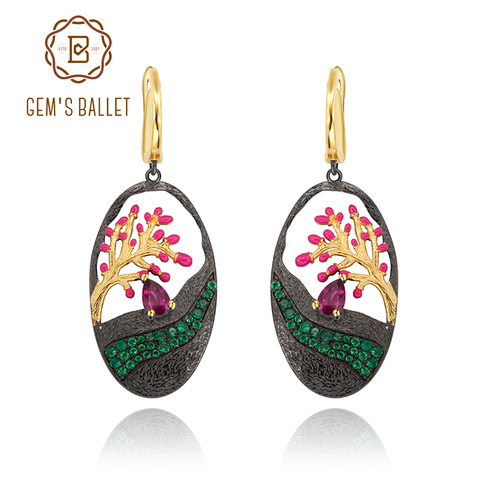 GEM'S BALLET 0.56Ct Natural Rhodolite Garnet Earrings 925 Sterling Silver Handmade Enamel Drop Earrings for Women Fine Jewelry ► Photo 1/6