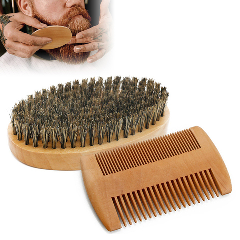Wholesale Boar Bristle Beard Brush and Comb Beard Comb Kit Mens Grooming ► Photo 1/6