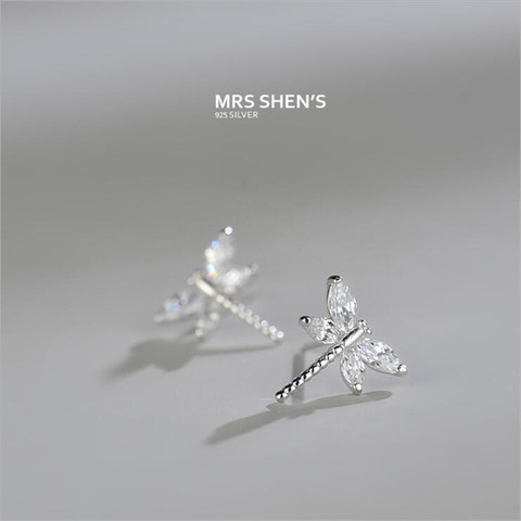 New Fashion Temperament Dragonfly 925 Sterling Silver Jewelry Personality Not Allergic Exquisite Crystal Stud Earrings  SE175 ► Photo 1/5