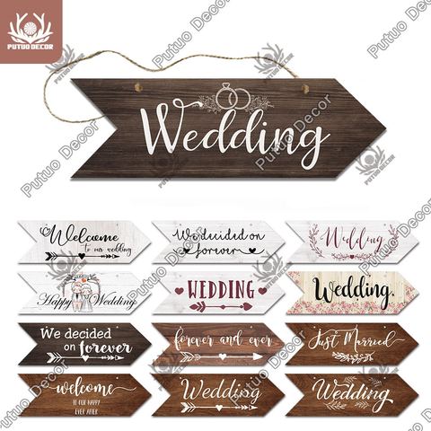 Putuo Decor Wedding Arrow Wooden Sign Wood Plaque Welcome Guide Board for Marry Wedding Scene Sweet Love Hanging Irregular Sign ► Photo 1/1