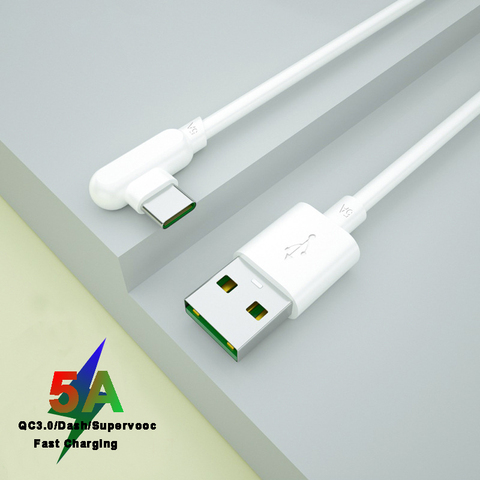 90 Elbow 5A Type-C Warp Dash Charging Cable For OnePlus 8 Pro 1+7T OPPO Find X2 Realme X50 Vooc QC3.0 SFC Fast Charge Data Wire ► Photo 1/6