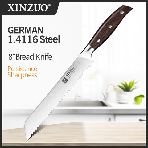 XINZUO Germany 1.4116 Steel 8'' inch Serrated Bread Kitchen Knives Steel Serrated Design Cutter For Cutting Bread Cheese Cake ► Photo 1/6