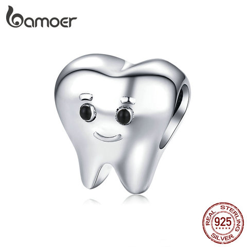 bamoer  Genuine 925 Sterling Silver Lovely Tooth Metal Charm for Silver Snake Bracelet Bijoux Cute Baby Dentist Bijoux SCC1401 ► Photo 1/6