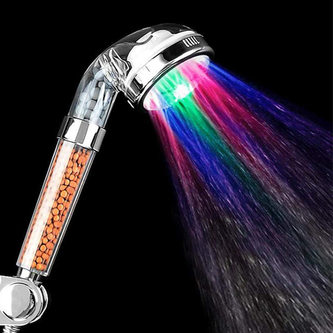 Water Saving and Increase Pressure 3 Colors Temperature Control Romantic LED Shower Head ► Photo 1/6