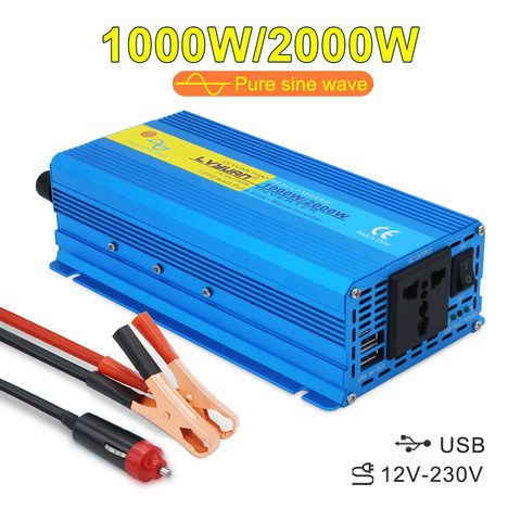 Car Pure Sine Wave Inverter 2000W Peak DC 12V to AC 220V Voltage Transfer Charging Adapter Universal Socket Auto Accessories ► Photo 1/6