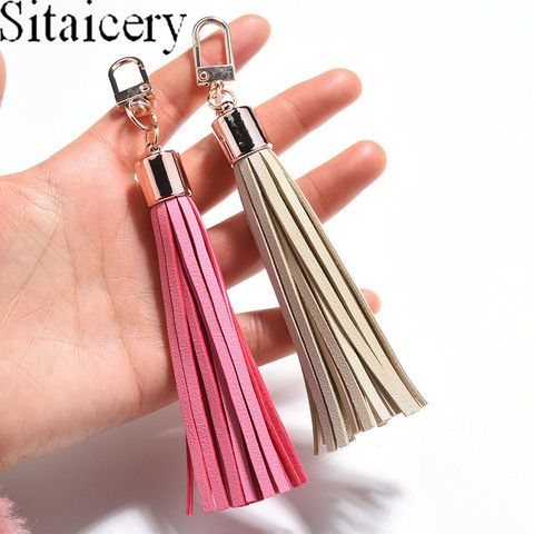 Reflective Fringe PU Leather Tassel Keychains Rhodium Key Holder Metal Key Chain Key Ring Charm Bag Auto Car Pendant Jewerly ► Photo 1/6