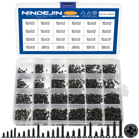 1200pcs/set Black plated Countersunk flat head tapping screws with cross recessed M1.2 M1.4 M1.5 M1.7 M2 Carbon Steel Screws ► Photo 1/5