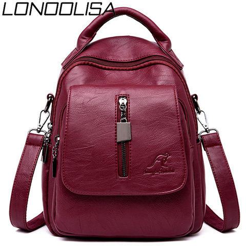 3-in-1 Soft Leather Women Backpack Casual Solid School Bags for Teenage Girls Travel Backpack Ladies Bagpack mochila feminina ► Photo 1/6