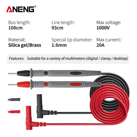 PT1034 Multimeter Probes Replaceable Needles Universal Test Leads + Crocodile Test Clip for Digital Cable Feeler Wire Probe ► Photo 1/6