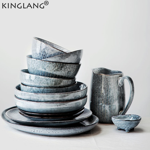 KINGLANG Ceramic Dinner Set Wholesale Procelain Japanese Designed Plates Set Restaurant  Bowl Dish Mug ► Photo 1/6