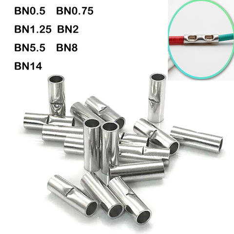 50/20PCS 26-6 AWG BN0.5 BN1.25 BN2 BN3.5 BN5.5 BN8 Pure Copper Tinned  Bare Splice Butt Connector Crimp Terminal Wire ► Photo 1/1