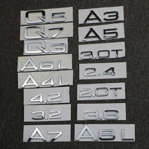 For Audi A3 A4 A5 A6 A7 A8 Q3 Q5 Q7 3.2 3.0T 2.0T 4.2 2.4 3.6 Rear Trunk Emblem Logo Badge Sticker Car Displacement ► Photo 1/6