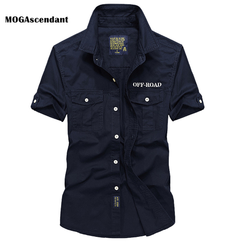 Summer Short Sleeve Cargo Shirt Men's Military Denim Shirts Casual Slim Fit Chemise homme Cotton Shirt Camisa masculina S-4XL ► Photo 1/6