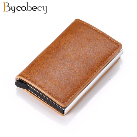 Bycobecy Credit Card Holder Wallet Men Women Metal RFID Vintage Aluminium Bag Crazy Horse PU Leather Bank Cardholder Case New ► Photo 1/6