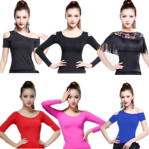 Latin Top Women Latin Dance Basic Top Girl Dancewear Sexy Latin Ballroom Samba Tango Flamengo Dancing Practice T-shirt Costume ► Photo 1/6