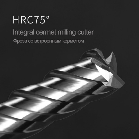 HRC 75 Solid Cermet Milling Cutter 4 Flute four-edge Uncoated High-hardness CNC Flat-bottomed Super Hard End Mill Metal Cutter ► Photo 1/6