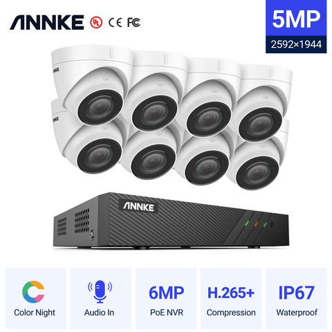 ANNKE 8CH FHD 5MP POE Network Video Security System H.265+ 6MP NVR With 8X 5MP Waterproof Surveillance POE Cameras With Audio in ► Photo 1/6
