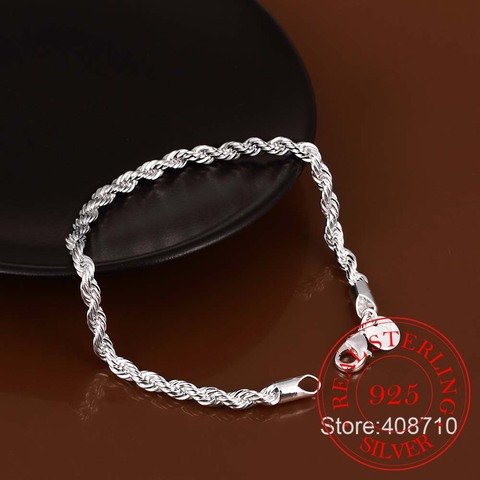 Elegant Shiny 925 Jewelry Unisex Twist couple ankle Bracelet femme Bracelets & Bangles For Women Silver bracelet Chain homme ► Photo 1/6