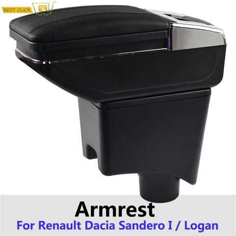 Storage Box For Renault Sandero I / Logan Arm Rest Rotatable Cup Holder Armrest Black Leather ► Photo 1/6