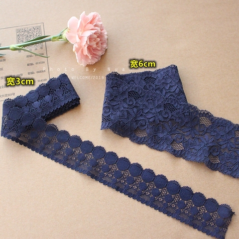 3meter/lot 3cm/6cm Thicken Retro Palace Style Navy Blue Top Grade Elastic Lace Eyelash Classic Recommend X595 ► Photo 1/5