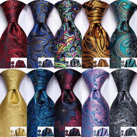 Hi-Tie Red Fashion Paisley 100% Silk Men's Tie Set 8.5cm Wedding Ties For Men New Design Hanky Cufflinks Set Quality Necktie ► Photo 1/6