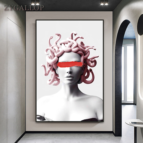 Medusa Sculpture Canvas Painting Vaporwave Art Posters and Prints Modern Wall Art Cover Face of Medusa Pictures for Home Design ► Photo 1/6