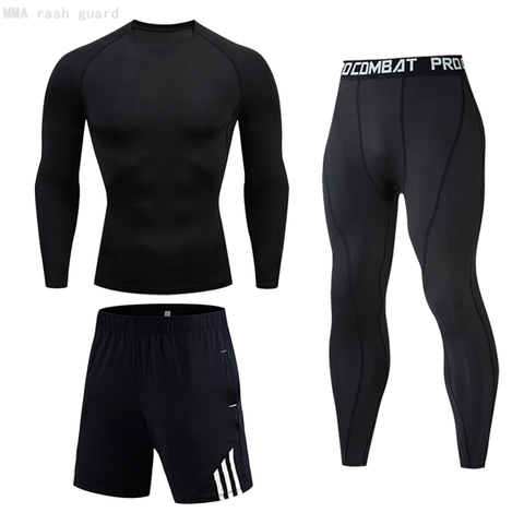 3 Pcs/Sets Running set Tights MMA T Shirt Tactical Gym Leggings Jogging Suit Sports Men Gym fitness Compression Brand Clothing ► Photo 1/6