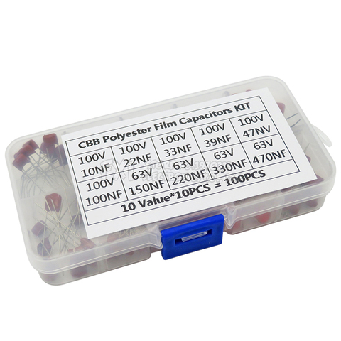 100PCS 10nF~470nF Metallized Polyester Film Capacitors Assortment Kit High precision and stability samples CBB capacitor set ► Photo 1/1