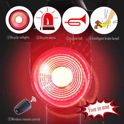 for Bicycle Wireless Theft alarm remo Bike led portable USB rechargeable Rear Light Bell Cycling flash Taillight Lamp Antusi a6s ► Photo 1/6