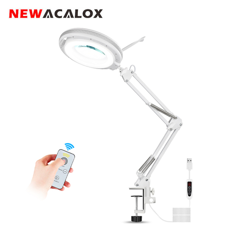 NEWACALOX  Wireless Remote Control White 5X Magnifier LED Lamp 3 Adjustable Lights Color for Reading crafts Hobby DIY Welding ► Photo 1/6
