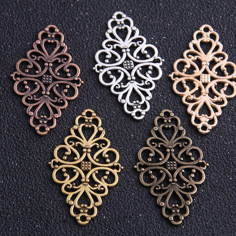 8pcs/lot  Wholesale Five Color  Hollow Filigree Flower Charm Jewelry Connectors 25*41mm Vintage Filigree Jewelry Findings ► Photo 1/6