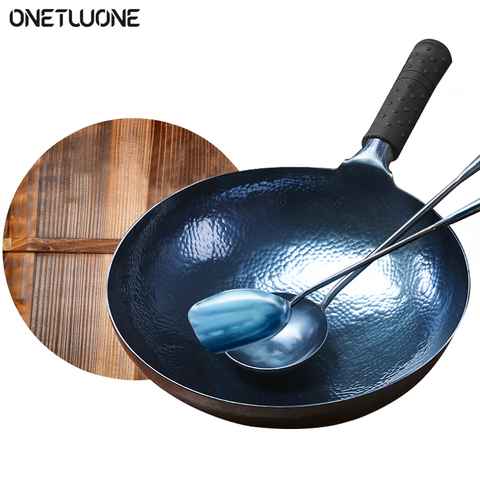 Handmade Wok and Frying Pan Chinese Traditional wok 1.8 mm Thicknes Non-stick Wok No Coating Multipurpose Kitchen Woks ► Photo 1/6