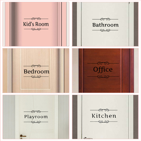 Kitchen Bathroom Bedroom Playroom Office Toilet Entrance Sign Door Stickers For Home Decoration Diy Vinyl Wall Art Quotes Decals ► Photo 1/6