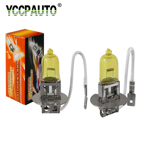 YCCPAUTO 2Pcs 12V 55W H3  Halogen Headlight Fog Lamp Bulbs 3200-3500K Golden Yellow Light Auto Front Head Fog Light Car Styling ► Photo 1/5