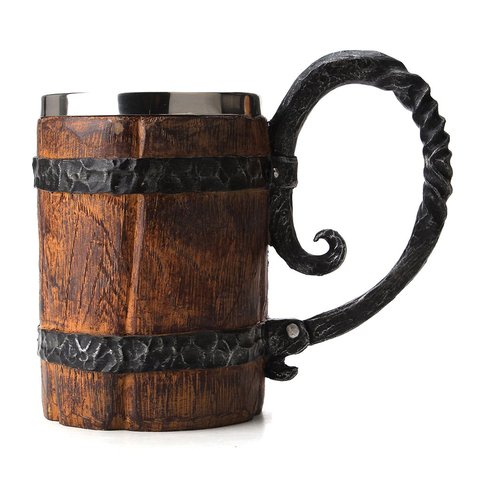 Original Viking Drinking Mug Sealed Simulation Log Double Stainless Steel Mug Gift Home Cup Wood Color ► Photo 1/6