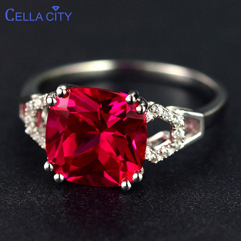 Cellacity classic silver 925 ring with square ruby/emerald gemstone charm women silver Jewlery Engagement Lady Gift size 6-10 ► Photo 1/6