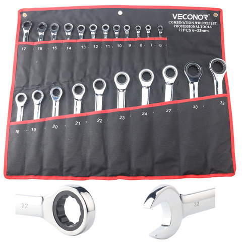 6-32mm Ratchet Wrench Set of Hand Toos 72 Teeth Ratcheting Spanner Mirror Polish High Torque with Storage Pouch ► Photo 1/6