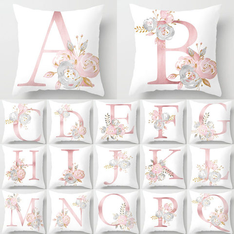 Pillow Letters Pink Floral Decorative Cushions Pillowcase Polyester Cushion Cover Throw Pillow Sofa Decoration Pillowcover 40835 ► Photo 1/6