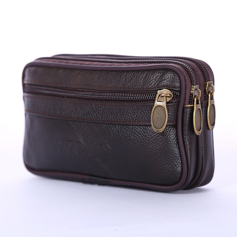 Factory Wholesale 2022 Double Pull Leisure Leather Middle-Aged Men's Mobile Phone Waist Bag Wear Leather Belt Pockets Stall ► Photo 1/5