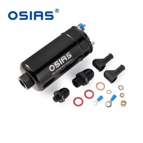 OSIAS New EFI 380LPH 1000HP  Inline External Fuel Pump 10AN Inlet + Check Vavle 6AN Outlet E85 Compatible Compatible 044 style ► Photo 1/6