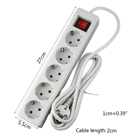 EU Standard German Type Power Strip 3/4/5 Sockets in Row Flat Adapter Light Switch with Surge Protector Extension Cable J08 21  ► Photo 1/6