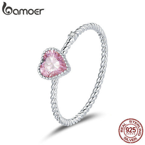 bamoer Real 925 Sterling Silver Pink Love CZ Ring For Fashion Women Cute Fine Jewelry 2022 wedding Accessories Gift BSR157 ► Photo 1/6