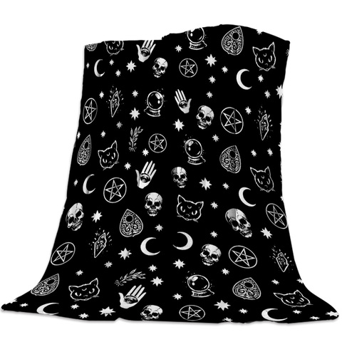 Halloween Witch Skull Moon Divination Blanket Bed Cover Flannel Fleece Throws Travel Cover Wrap Durable Soft Warm Home Blankets ► Photo 1/6