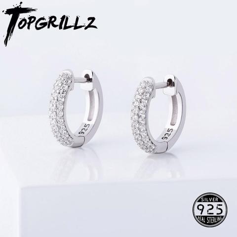 TOPGRILLZ 925 Sterling Silver 14mm Round Earring Iced Micro Pave Cubic Zirconia Earring Hip Hop Fashion Jewelry gift For Women ► Photo 1/6