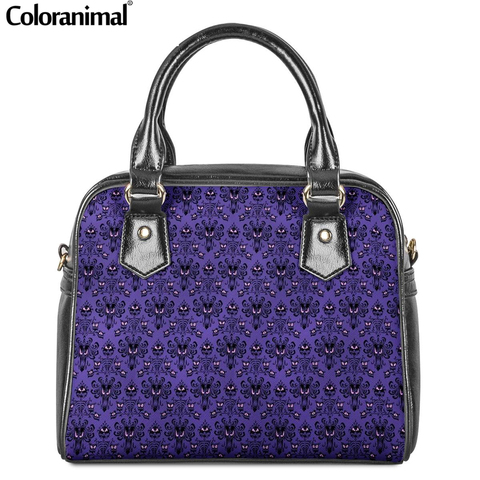 Coloranimal Women Purple Tote Shoulder Bags Brand Luxury PU Leather Hangbags HAUNTED MANSION Skull Pattern Storage Bags Bolsa ► Photo 1/6