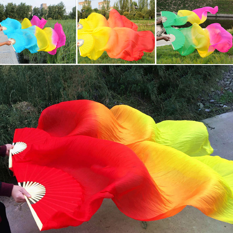 1pc Silk Belly Dance Veil Fans Bamboo Ribs Handmade Dyed Performance Dancing Colorful Foldable Long Fan Home Decoration Craft ► Photo 1/6