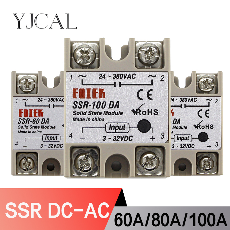 SSR-40DA SSR-25DA SSR-100DA 100A/40A/25A 250V Solid State Relay Module Heat Sink 