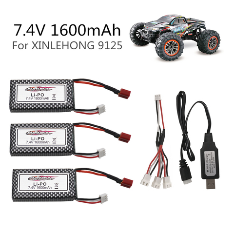 Original XINLEHONG 9125 Remote Control Rc Car Spare Parts 7.4v 1600mah Lipo Battery XLH9125 battery 7.4 v 1600mah ► Photo 1/4